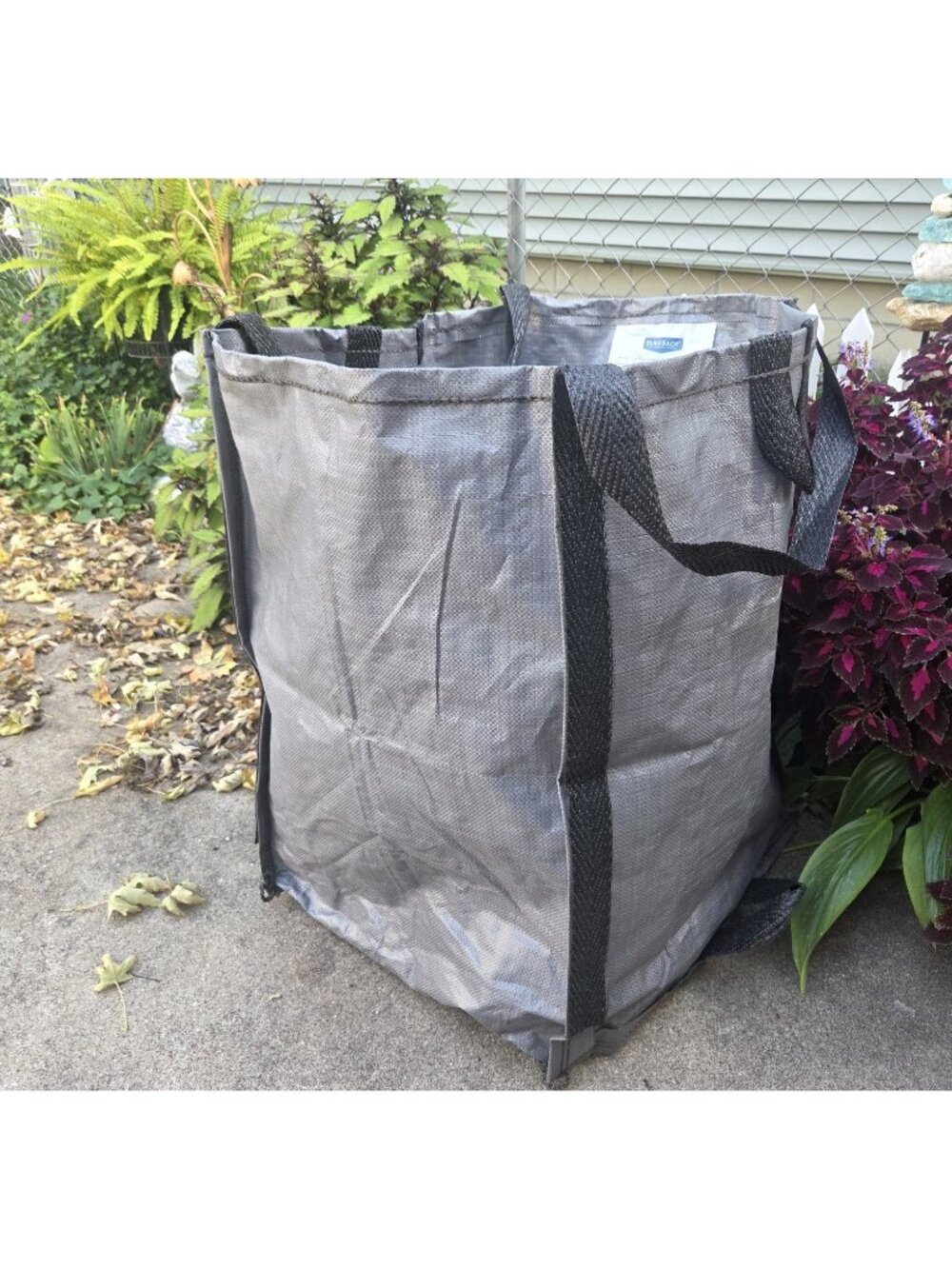 Huge Gray Durasak Reusable Yard Waste Bag Storage In/Outdoor Heavy Duty 48 Gal